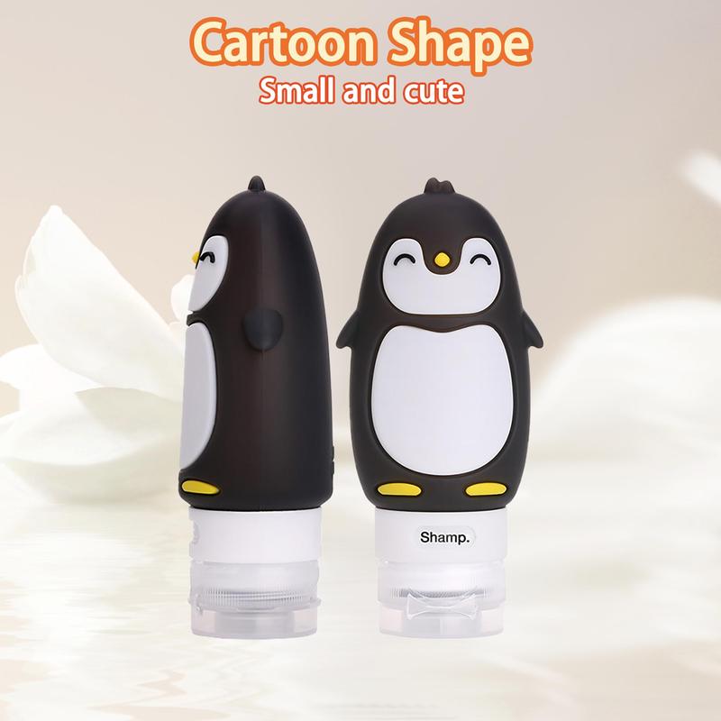 90ml Cute Penguin Design Silicone Travel Bottle, 1 Count Leak Proof Squeezable Travel Container with Built-in Labels, Refillable Travel Essentials