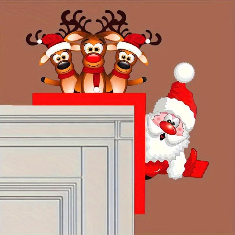 Santa & Reindeer Design Christmas Door Corner Sign, 1 Count Wooden Sculpture Decor, Festival Home Decor for Bedroom Office Dormitory Party