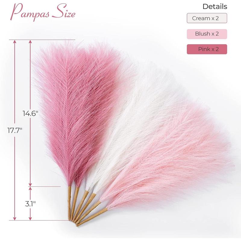 Pampas Grass Pink Decor 17.7 Inch 6pcs Faux Pampas Grass Home Decor Artificial Pampas Grass Blush Fake Pampas Short Vase Room Christmas Decoration