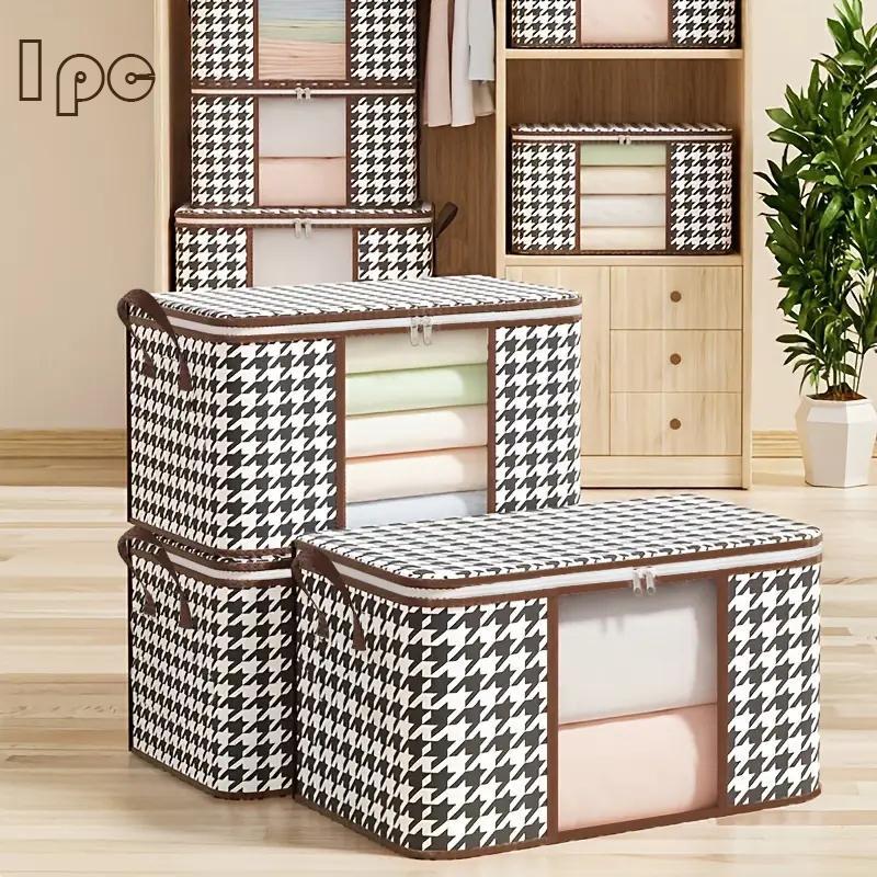 Cool Bedroom Accessories Houndstooth Pattern Storage Bag, 1 Count Large Capacity Clothes Storage Organizer with Zipper & Handle, Quilt Storage Organiser for Home Wardrobe Closet