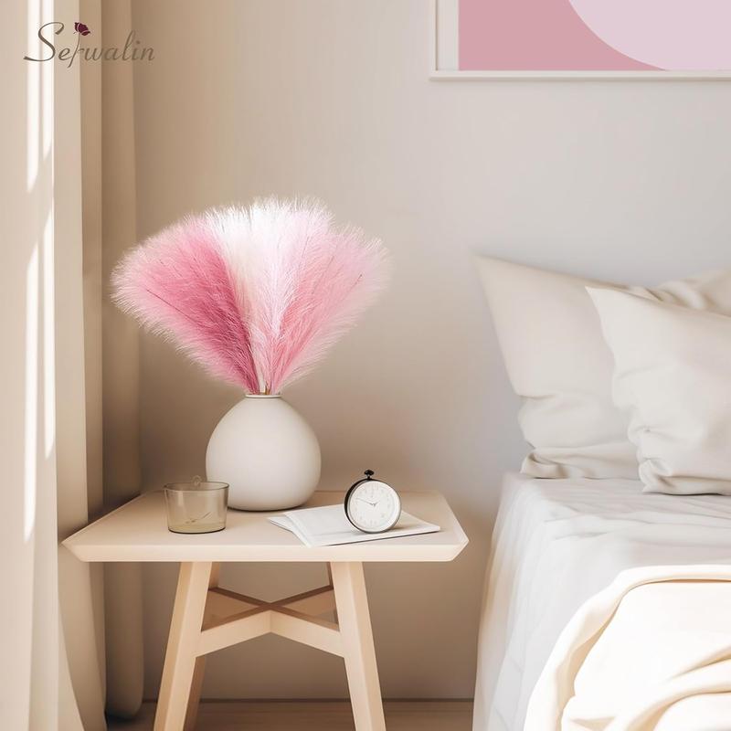 Pampas Grass Pink Decor 17.7 Inch 6pcs Faux Pampas Grass Home Decor Artificial Pampas Grass Blush Fake Pampas Short Vase Room Christmas Decoration