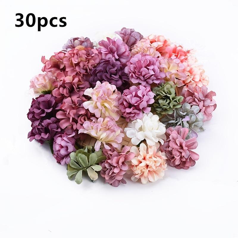 Random Color Artificial Hydrangea Flower, 30pcs Faux Hydrangea Flower Head for DIY Spring Decor, Decorative Flowers & Plants for Home & Wedding Party Decor