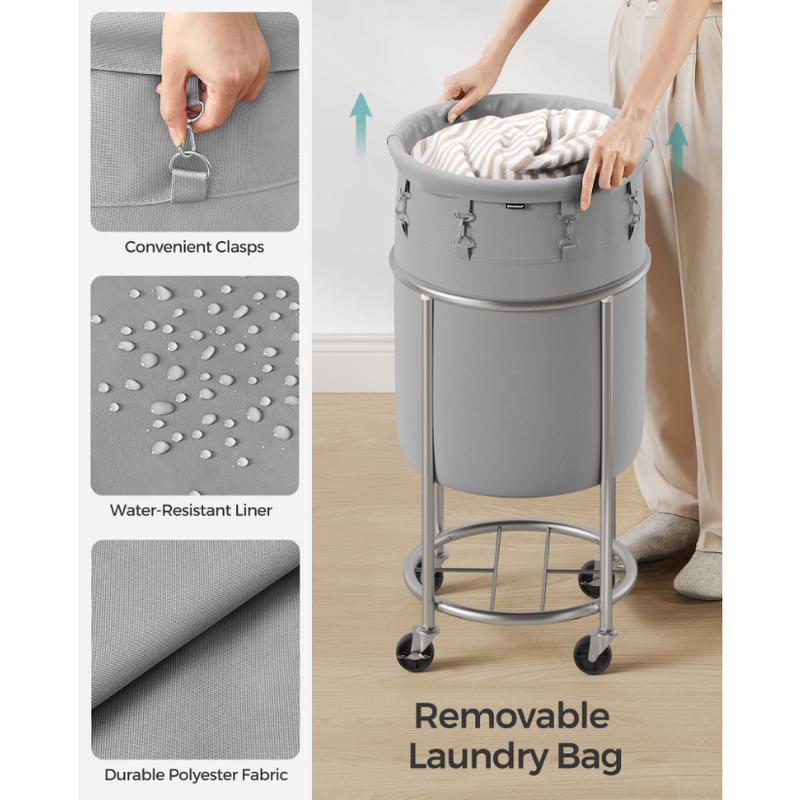 SONGMICS 18.5Gal Round Laundry Sorter Laundry Hamper with Wheels Rolling Laundry Cart with Removable Bag for Laundry Room Gray and Silver1306