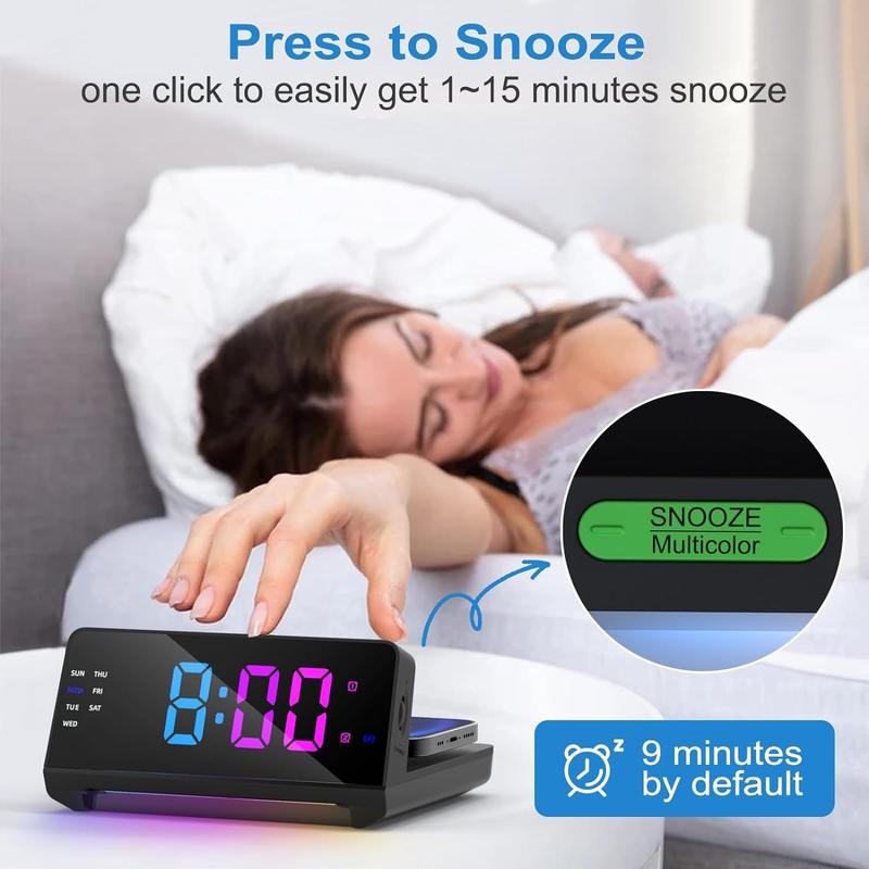 Multifunctional Alarm Clock without Battery, 1 Count Dual USB-C Port LED Design Alarm Clock with Night Light, Summer Dimmable Display Desk Clock, Digital Clock