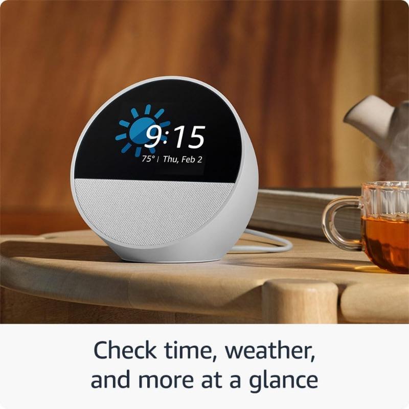 All-new Echo Spot (2024 release), Great for nightstands, offices and kitchens, Smart alarm clock with speaker and Alexa, Black