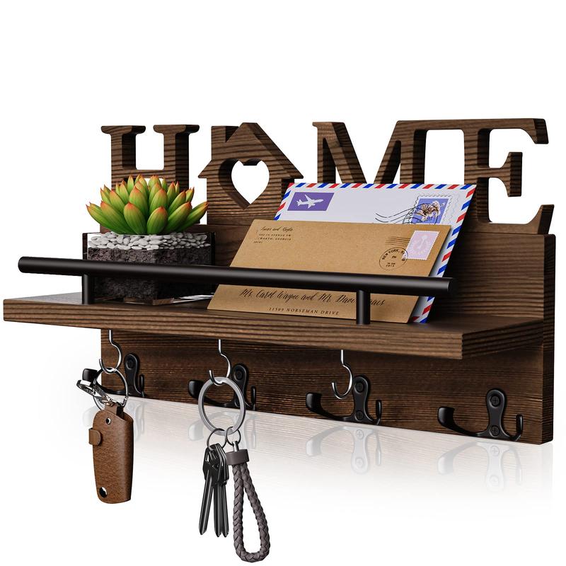 Wooden Key Holder with Shelf&Hooks, Layered Organizer for Categorized Storage, wall set