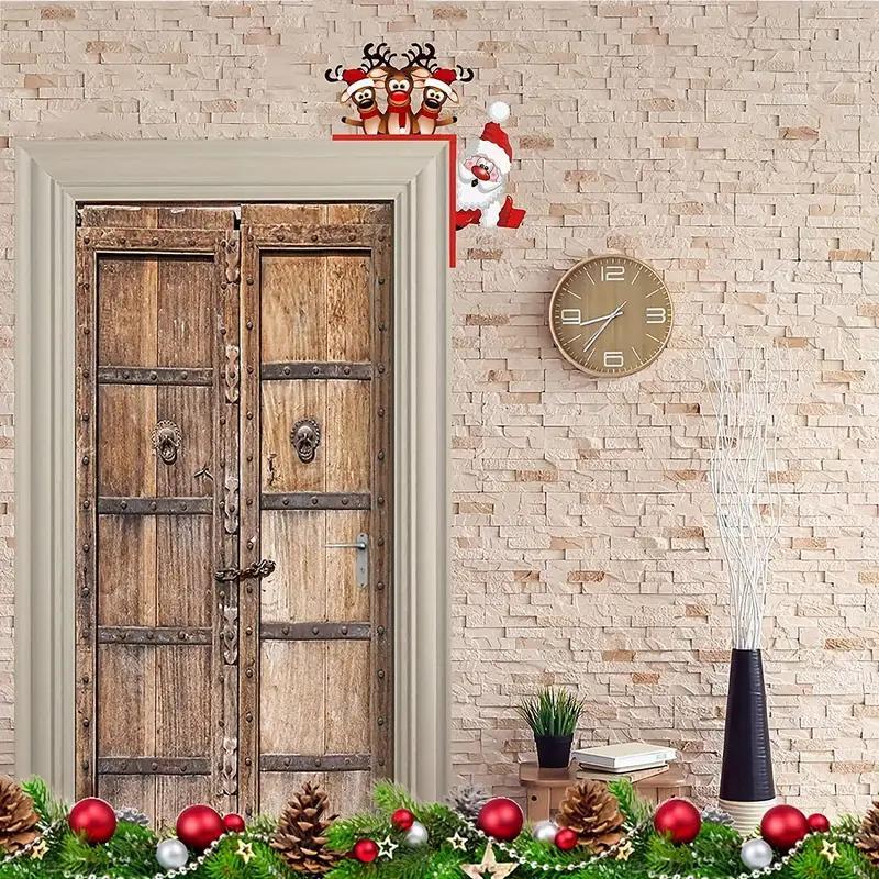 Christmas Santa Claus & Reindeer Design Door Hanging Sign, 1 Count Wooden Door Decoration, Festive & Party Supplies for Home Living Room Bedroom Office