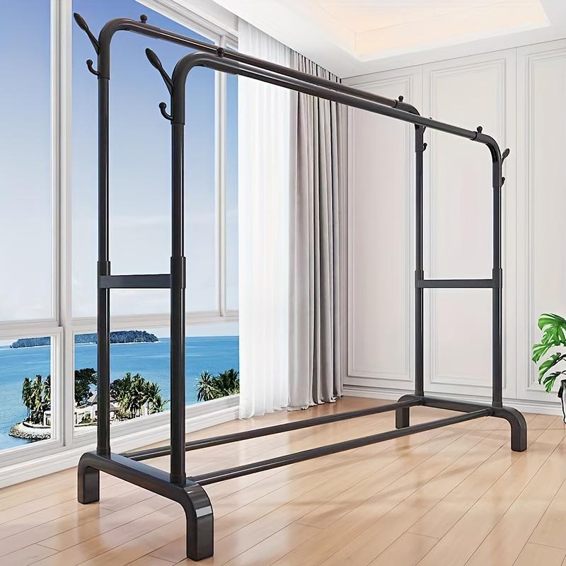 Double Pole Hanger Rack, Sturdy Hanger Hanger - Indoor Garment Display Rack, Multifunctional Floor Vertical Organizer Rack Laundry Hangable