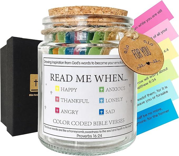 Glass Bible Verse Jar, Read Me When Bible Verses Jar for Emotions and Feelings, Scripture Faith Prayer Hope Jar Gift, Religious Gift, Christian Gifts , Verse Prayer Jar， Bible Verse Read Me Jar