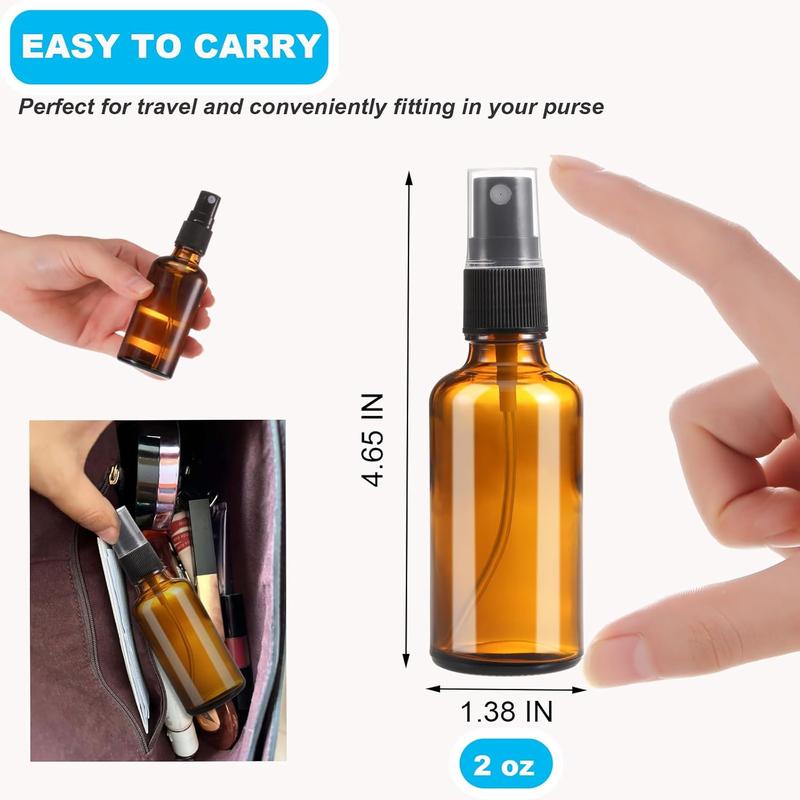 2oz  Glass Spray Bottles, 4 Pack Small Spray Bottle Mist Sprayer, Mini Travel Empty Fine Mist Spray Bottles with Funnel Dropper for Essential Oils, Hair, Perfume,