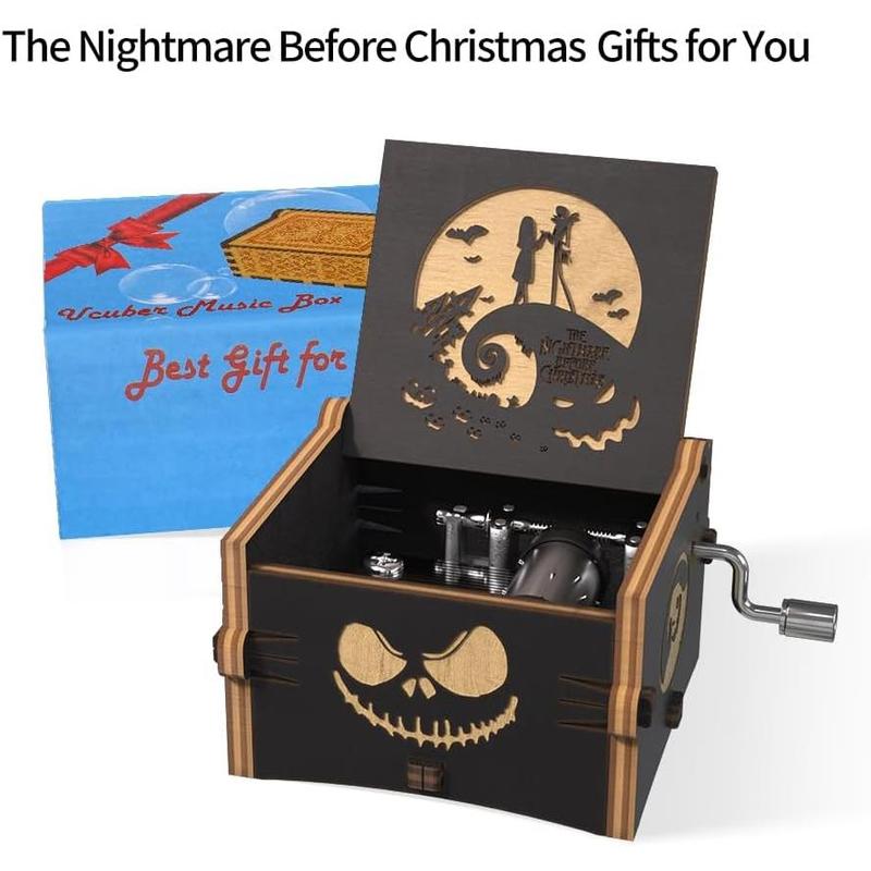 The Nightmare Before Christmas Music Box - Engraved Mini Wood Music Box Gift, Melody This is Halloween, Home Decor for Halloween Thanksgiving Christmas