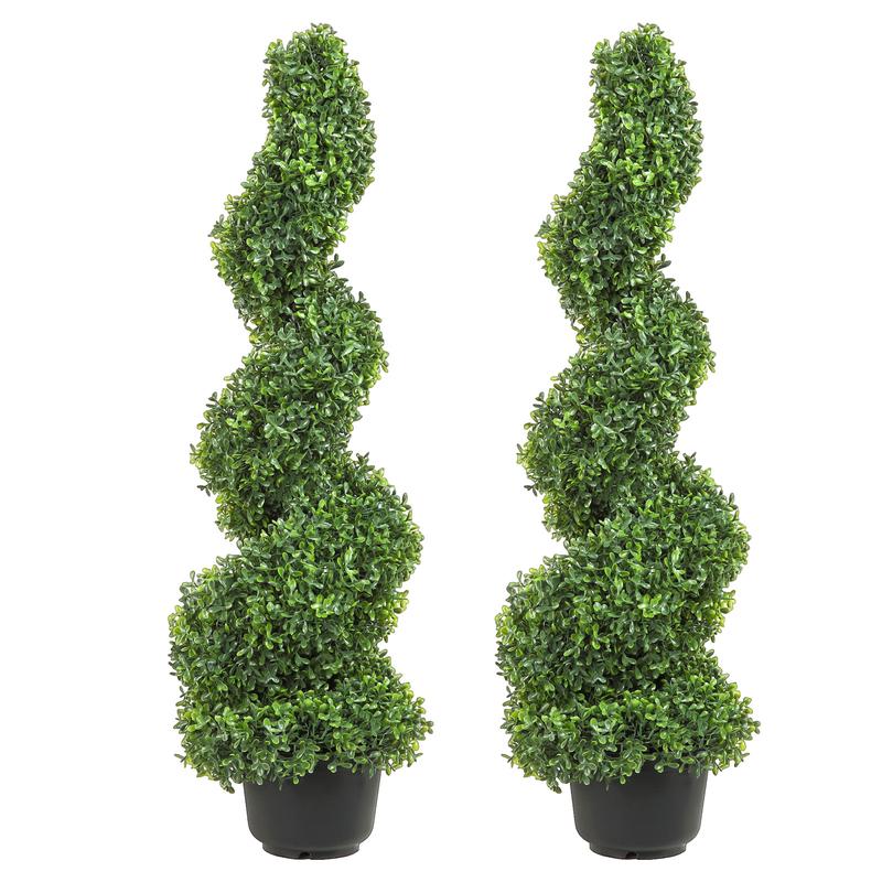 VEVOR 2 pcs. Artificial Boxwood Tower Topiary Spiral Artificial Plant 91cm high Decorative Plant Green Plastic PE Iron Topiary Plants incl. 10 pcs. Replacement Leaves Fruit Pot