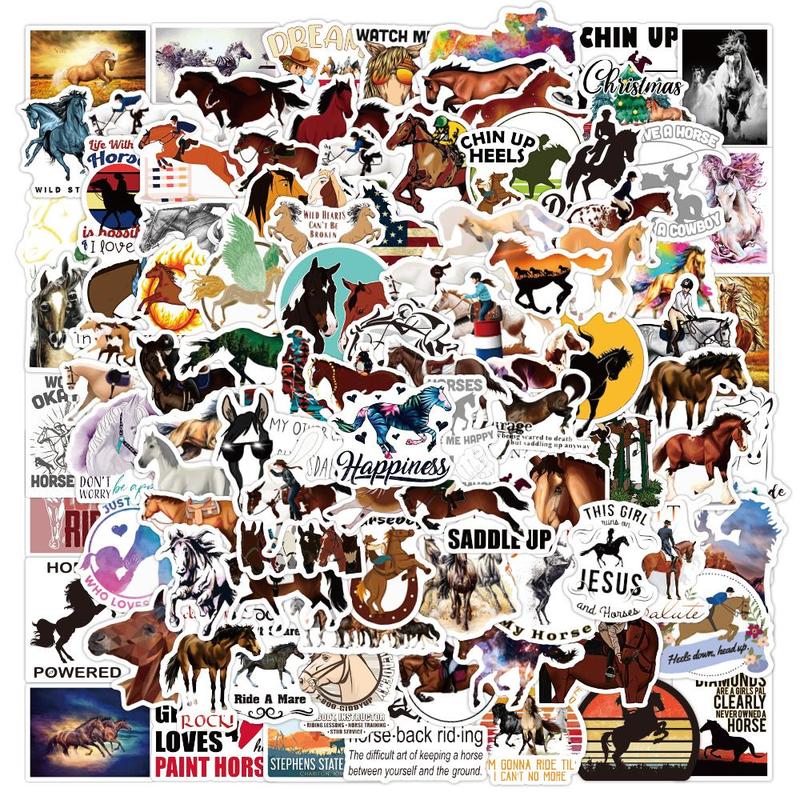 Horse Pattern Sticker (50pcs set), Western Horse Decorative Sticker, DIY Decals for Water Bottle, Laptop, Phone Case, Scrapbooking, Journal Making