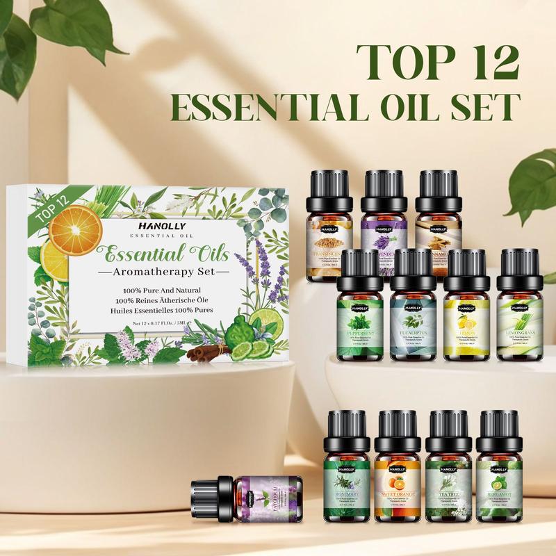 Essential Oils Set, Aromatherapy Essential Oil Kit for Diffuser, Humidifier (12 x 5ml) - Christmas Gift for Friends, Lover