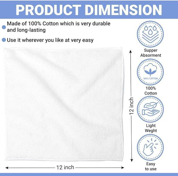 100% Cotton Wash Cloth Set, 24 Count Flannel Face Cloths, Highly Absorbent and Soft Feel Fingertip Towels, Highly Absorbent and Soft Feel Washcloths for Bathroom, Spa, Gym, and Face Towel Shower