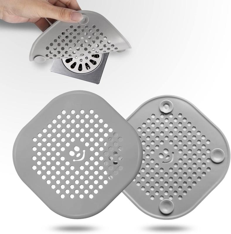 2 Pack Drain Hair Catcher Durable Silicone Bathroom Accessories Shower Drain Protector Sink Drain Strainer Hair Stopper for Shower Kitchen Bathroom Tub Grey