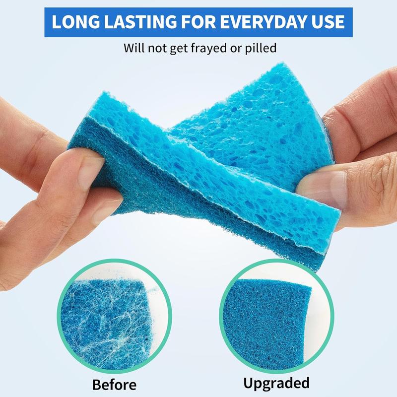 Non-Scratch Cellulose Scrub Sponges 24 Pack, Kitchen Sponge with Double-Side &  Design. Sturdy Sponge for Dishes, Coated Cookware, Sink, Countertops.