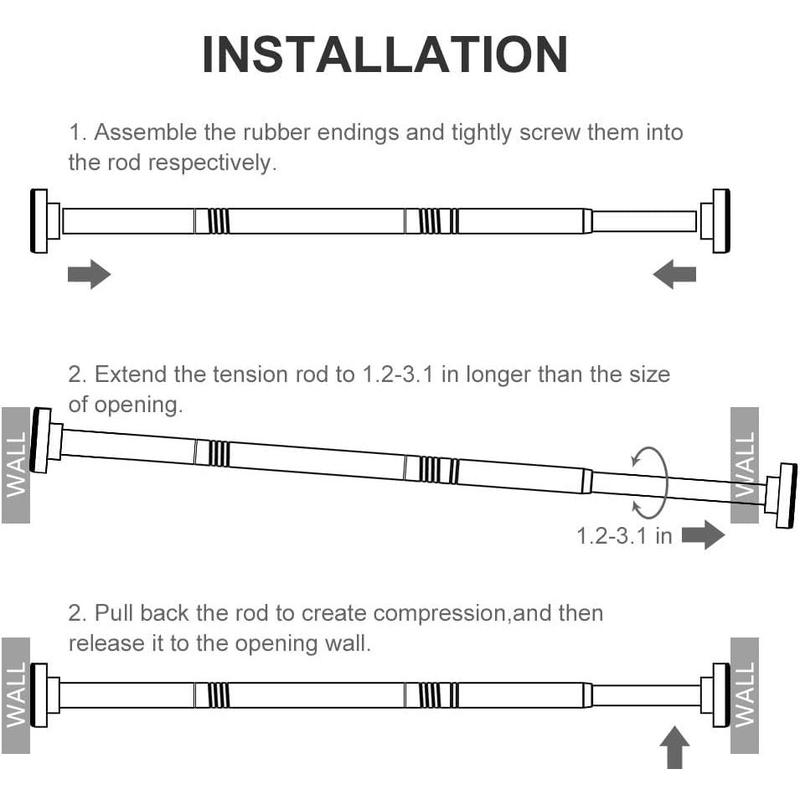 Shower Curtain Rod Tension - 26-76 Inch Never Rust Non-Slip Spring Tension Curtain Rod No Drilling Stainless Steel Curtain Rod Use Bathroom Kitchen(Black)