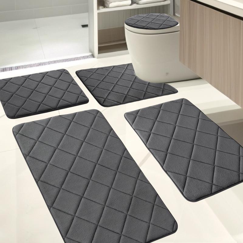 5PCS Checkered bathroom carpet set, memory foam bath mat, non slip super absorbent soft bathroom mat, machine washable bathroom floor mat set, suitable for sink, bathtub, shower and toilet