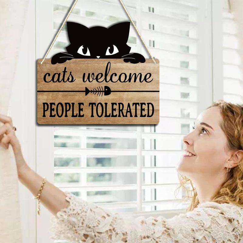 Cats Welcome People Tolerated, Cat Lover Gifts for Women, Cat Gift for Pet Shop Home Decor, Cat Mom, PVC Hanging Cat Wall Décor