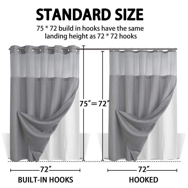 No Hook Shower Curtain with Snap in Liner Set Less Time Grey Waffle Shower Curtain for Bathroom 75