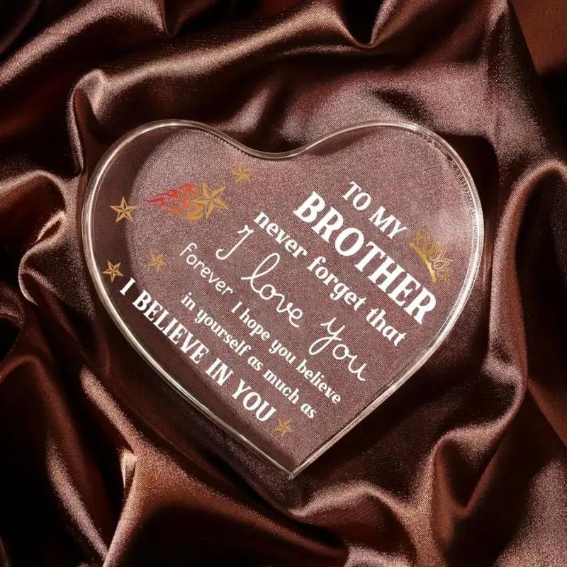 Acrylic Heart Shaped Ornament, 1 Count Letter for Brother Warm Meaningful Acrylic Plaque, Encouragement Desktop Ornaments for Brother's Birthday