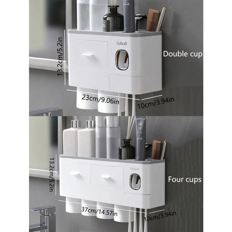 1 Set Wall Mount Toothbrush Holder With 2 4 Cups, Plastic Automatic Toothpaste Dispenser, Bathroom Storage Rack, Toothbrush & Toothpaste Organizer, Space Saving Bathroom Accessories christmas 2024 ornament