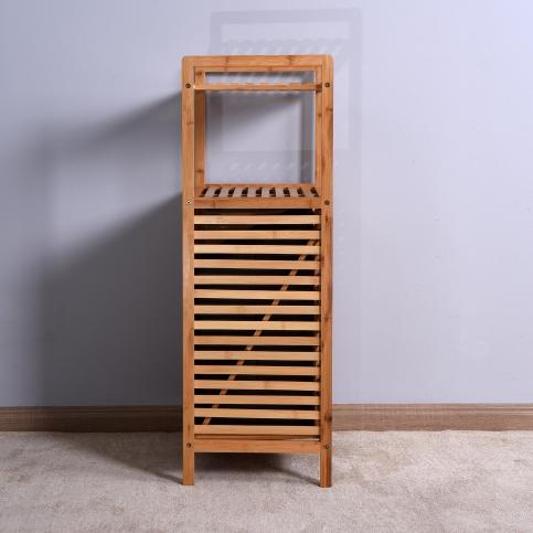 LEROY MORGAN Bathroom Laundry Basket Bamboo Storage Basket with 2-tier Shelf 17.32 x 13 x 37.8 inch Natural Style