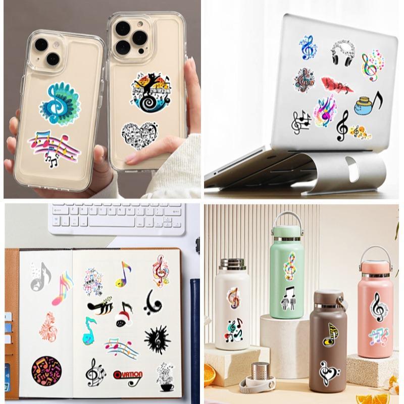 Music Note Pattern Sticker, 50pcs set Creative Music Symbol Sticker, Universal DIY Decorative Sticker for Luggage Laptop Skateboard Motorcycle Bicycle