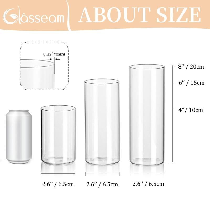 Glasseam Hurricane Glass Candle Holders Set of 6, Clear Cylinder Candle Holders for Pillar Candles, Modern Floating Candles for Centerpieces Vases, Candle Holders for Table Centerpiece, 4