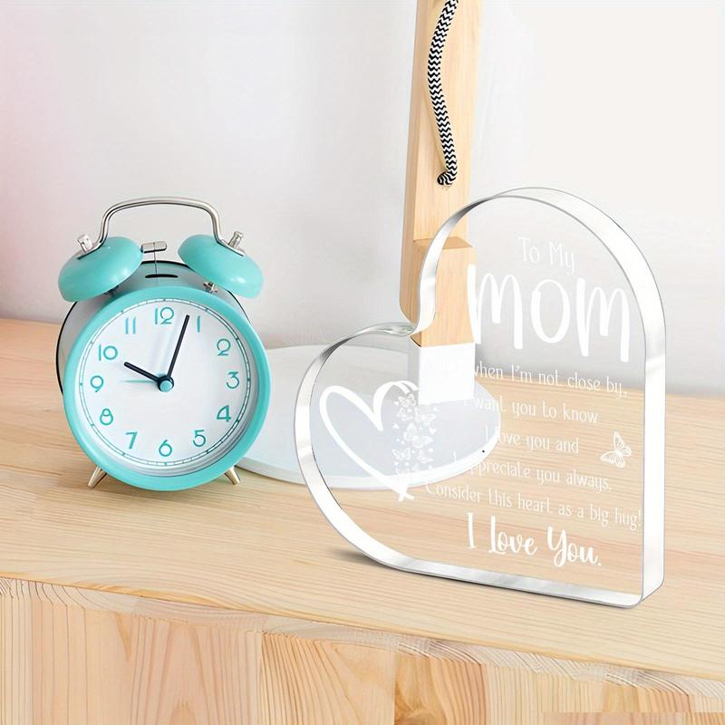 Heart Shaped Acrylic Plaque, 1 Count Creative Letter Pattern Ornament Gift for Mom, Decoration for Home Table