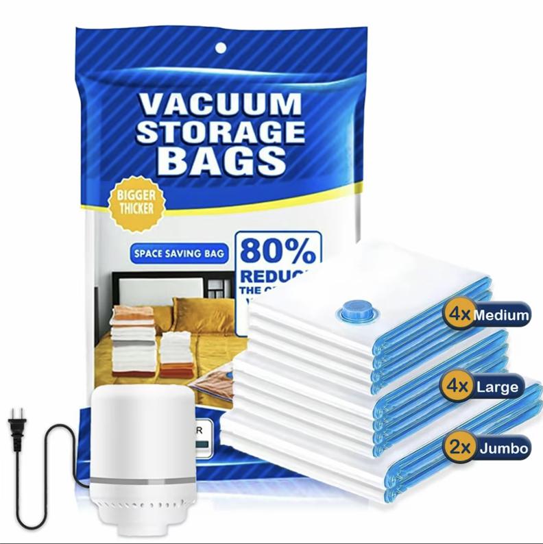 Vacuum Storage Bags with Electric pump, 10pcs Multi Size Vaccum Clothes Storage Bag & 1 Pump, Compression for Comforters and Blankets, Sealer Clothes Storage, Bedding Room School, Travel Family Organizers Reusable Waterproof Space Saving, Blackfriday