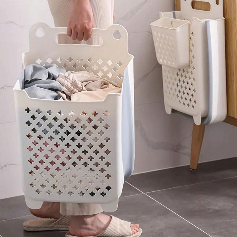 Foldable Hollow Out Laundry Basket, 1 Count Wall Mounted Dirty Clothes Basket, Household Storage Basket for Bathroom, Laundry Room, Bedroom, Kitchen