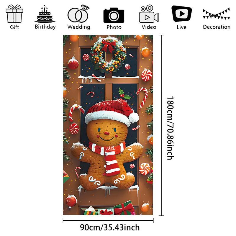 Gingerbread Man Pattern Door Cover, 1 Count Christmas Themed Door Decoration, Door Hanging Decoration for Home Living Room Bedroom, Home Decor