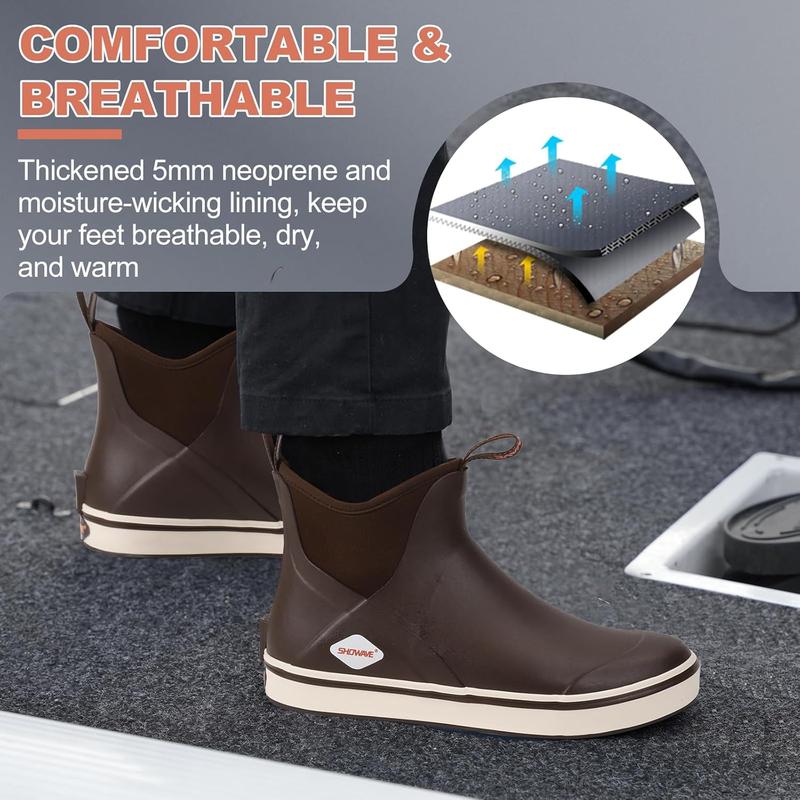 Men's Deck Boots Waterproof Ankle Rain Boots High Performance Sports Sailing Booties Non-slip Rubber Boots Outdoors