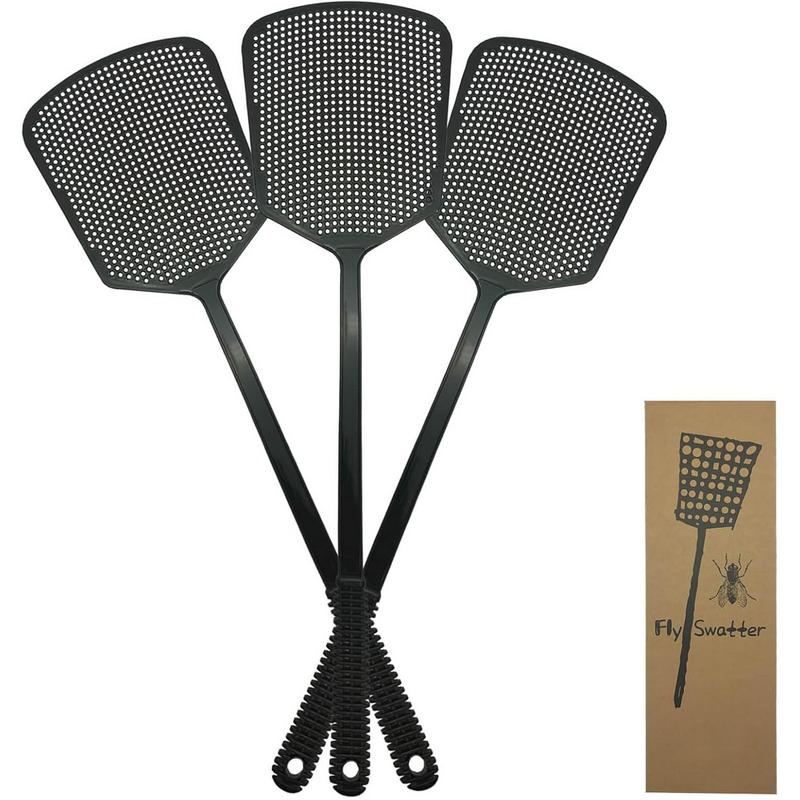 Fly Swatter Multi-pacl Manual, Flexible & Heavy Duty Fly Swatters Thick Handle, Black 3 Pack