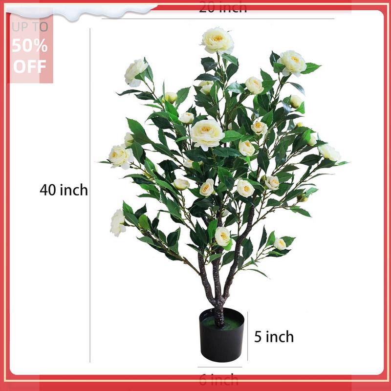 Artificial Camellia flower Tree Plant for Home Decoration (White)  Fruit Ornaments Decorative