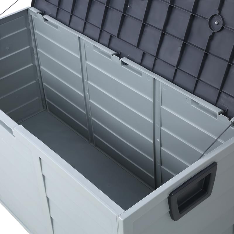 All Weather UV Pool Deck Box Storage Shed Bin Backyard Patio Outdoor w  Wheel,75 Gallon Resin Deck Box-Organization and Storage, Organiser Hand