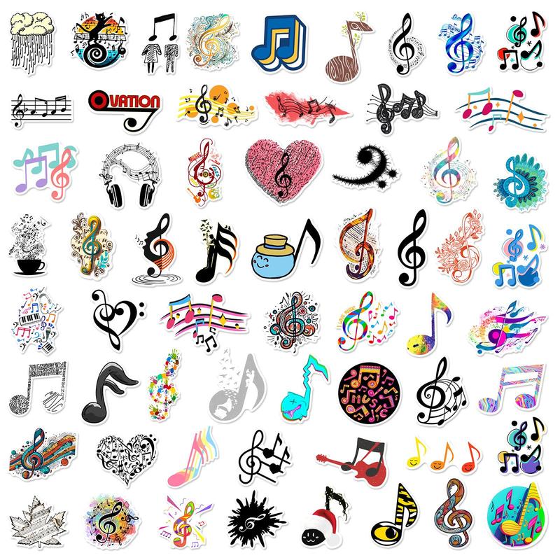 Music Note Pattern Sticker, 50pcs set Creative Music Symbol Sticker, Universal DIY Decorative Sticker for Luggage Laptop Skateboard Motorcycle Bicycle