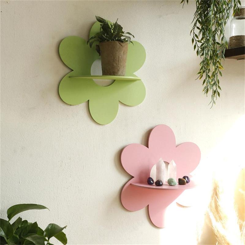 Flower Shaped Wall Mounted Storage Rack, 1 Count Wooden Wall Storage Rack, Household Storage Holder for Home Living Room Bedroom