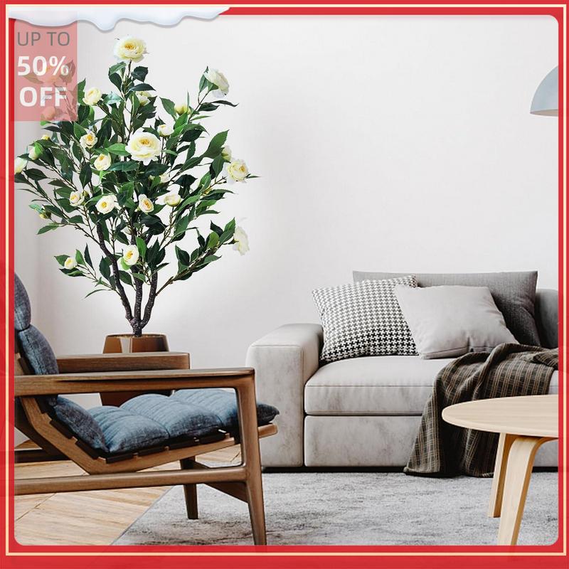 Artificial Camellia flower Tree Plant for Home Decoration (White)  Fruit Ornaments Decorative