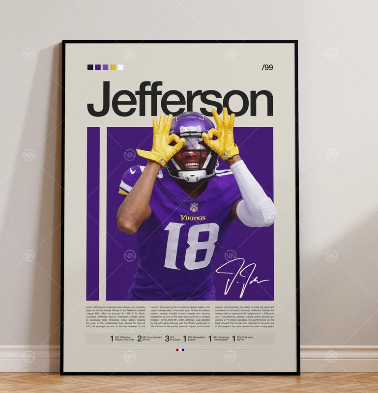 Justin's Jefferson Poster, Minnesotaaa Vikings Print, Poster, Sports Poster, Football Poster, NFLll Wall Art, Sports Bedroom Posters Poster No Frame