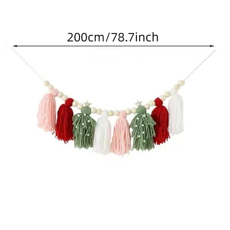 Merry Christmas Tassel Beaded Decoration, Boho Style Christmas Tree Decoration, Wall Hanging Decoration, Door and Window Decoration, Room Decoration