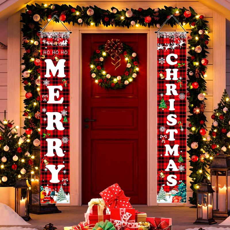 Christmas Decorations Red Black Buffalo Plaid Sign Set for Festival Merry Christmas Door Banner | Outdoor Yard & Front Porch | Indoor & Outdoor Xmas Decor for Home, Wall, Front Door, Yard, and Garage Ornaments