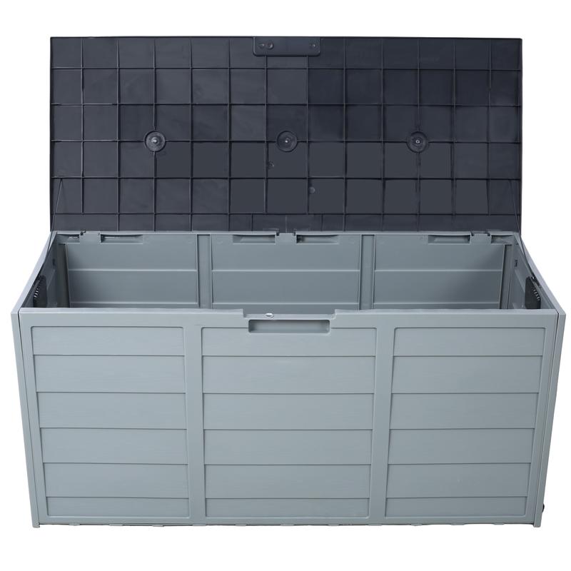 All Weather UV Pool Deck Box Storage Shed Bin Backyard Patio Outdoor w  Wheel,75 Gallon Resin Deck Box-Organization and Storage, Organiser Hand