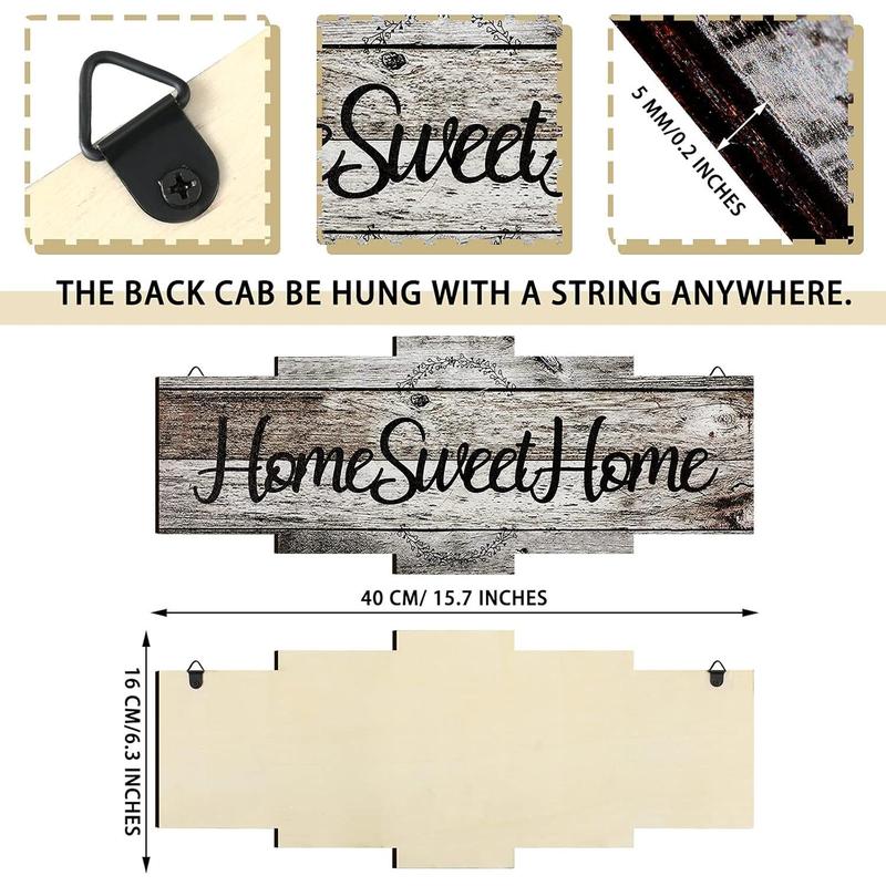 Home Sweet Home Sign, Rustic Wood , Large Farmhouse Home Plaque Wall Hanging Wooden Sign for Bedroom, Living Room, Wall, Wedding Decor (Gray)