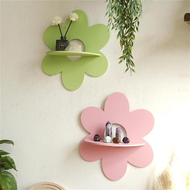 Flower Shaped Wall Mounted Storage Rack, 1 Count Wooden Wall Storage Rack, Household Storage Holder for Home Living Room Bedroom