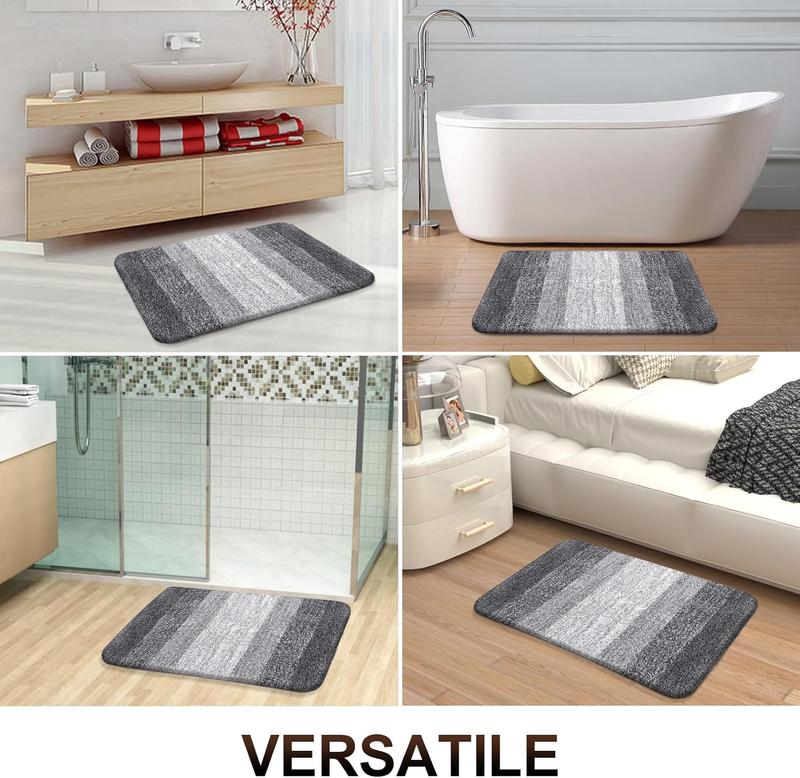 Bathroom Rug Mat 24x16, Extra Soft and Absorbent Microfiber Bath Rugs, Non-Slip Plush Shaggy Bath Carpet, Machine Wash Dry, Bath Mats for Bathroom Floor, Tub and Shower, Grey