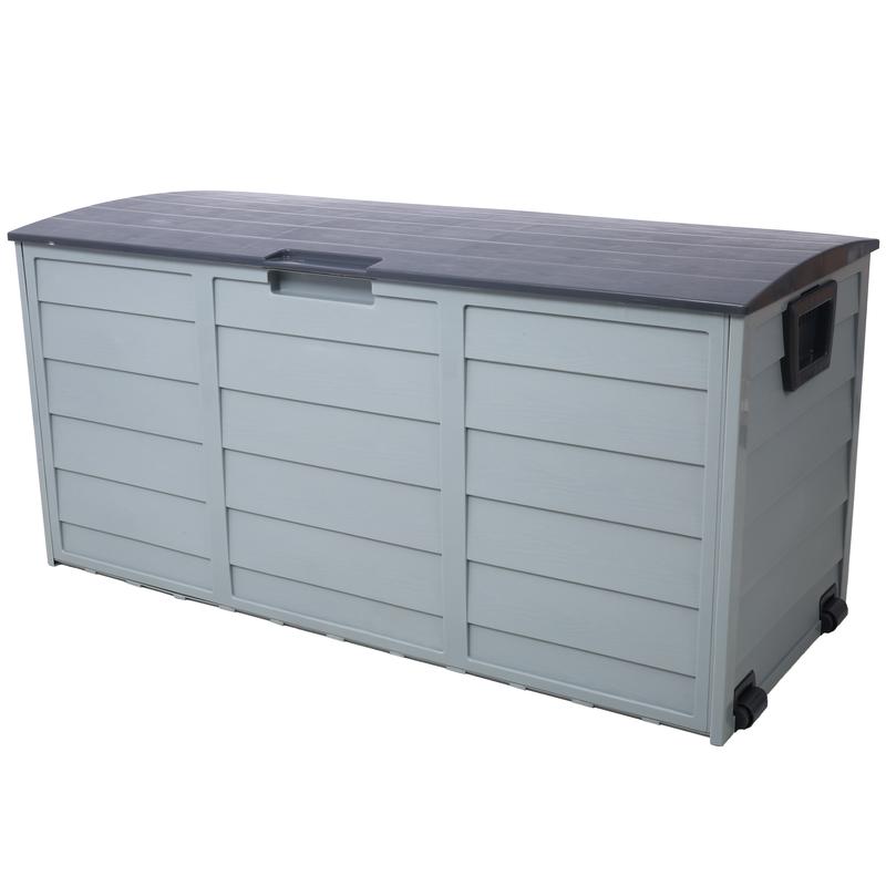 All Weather UV Pool Deck Box Storage Shed Bin Backyard Patio Outdoor w  Wheel,75 Gallon Resin Deck Box-Organization and Storage, Organiser Hand