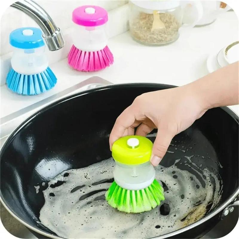 Soap Dispenser Brush, 1 Count Automatic Soap Dispensing Scrub Brush for Pot Pan Kitchen Sink, Liquid Filling Cleaning Brush